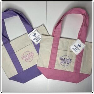 Trader Joe purple and pink canvas tote bags new x 2